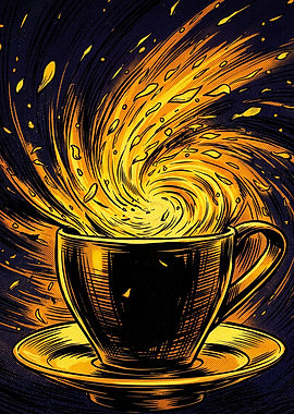 Coffee Cup Vortex Swirl Retro Art