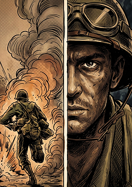 Military Soldier Combat Comic Art