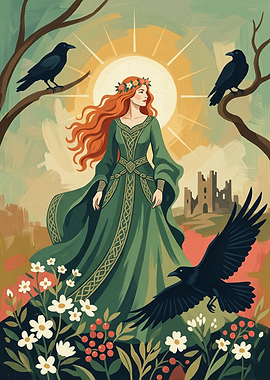 Celtic Goddess And Crows Fantasy Mythology Art Print