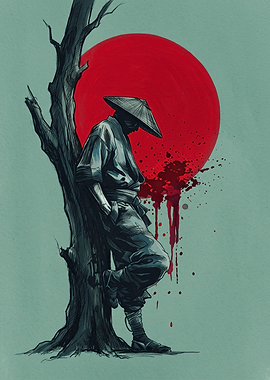 Samurai Under Red Sun Japan Style Graphic Print