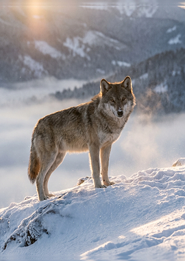 Majestic Wolf in Snowy Mountains