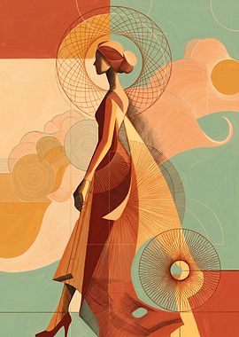 Elegant Woman Geometric Art Deco Vintage Retro Abstract Fashion Illustration