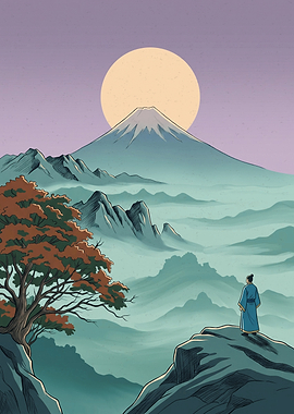 Samurai Mountain Landscape Japan Scenery Anime Art Style