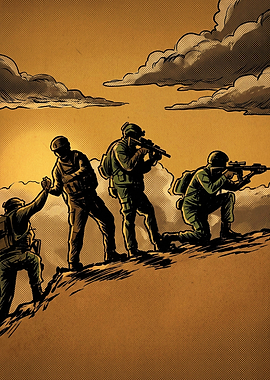 Military Soldiers Squad Comic Art