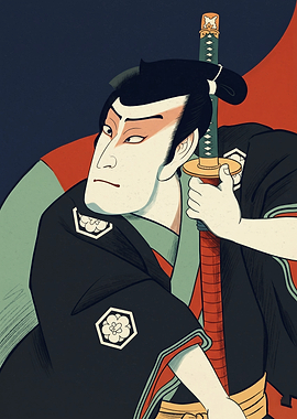 Samurai Warrior Japan Culture Ukiyo E Woodblock Print Traditional Art Style