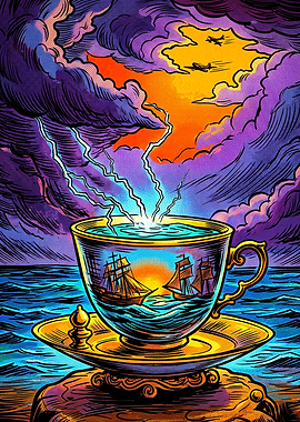Coffee Cup Storm Surreal Art Poster