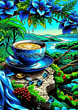 Coffee Cup Landscape Vibrant Art