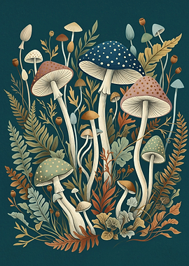 Vintage Mushroom Botanical Forest Nature Print Botanical Mushroom Art Minimalist