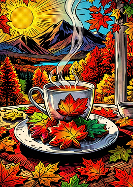 Autumn Coffee Mountains Retro Poste