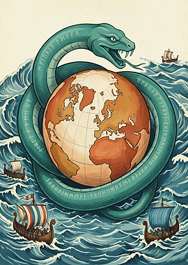 Jormungandr The World Serpent Norse Mythology Earth Illustration Graphic Design