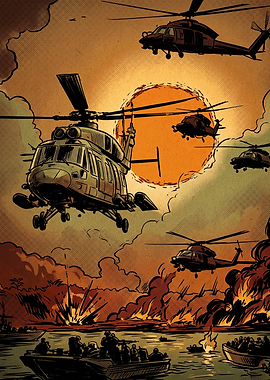 Military Chopper Retro Comic Art