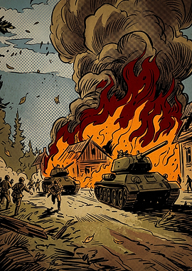 Tank Battle War Retro Comic Art