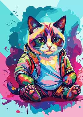 Colorful Pop Art Cat in Hoodie