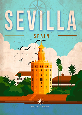 Sevilla Spain Vintage Travel Poster