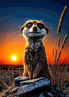 Meerkat Standing at Sunset