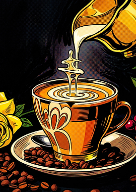 Coffee Cup Milk Pour Retro Poster