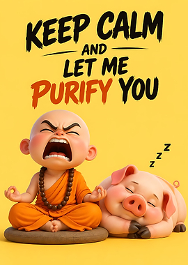Funny Monk and Sleeping Pig Poster