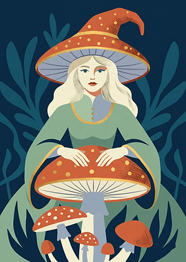 Mushroom Witch Fantasy Art Magical Forest Character Illustration