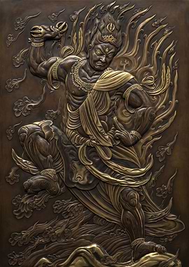 Kongo Zao Gongen Sacred Guardian Metal Relief Art Poster