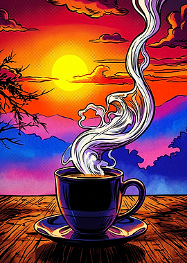 Coffee Sunset Retro Pop Art Poster