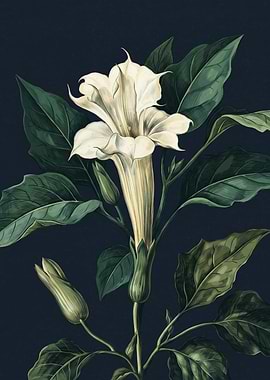 Datura Flower Angels Trumpet Botanical Art Vintage Illustration