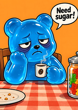 Tired Blue Gummy Bear Needs Sugar