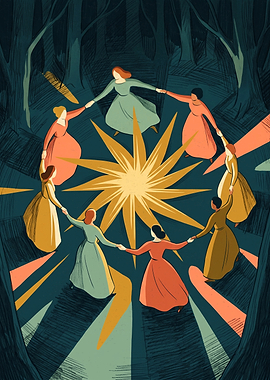 Witches Dancing In Forest Magic Ritual Graphic Art