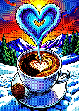 Coffee Cup Heart Pop Art Poster