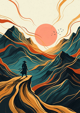 Samurai Mountain Landscape Japanese Art Print