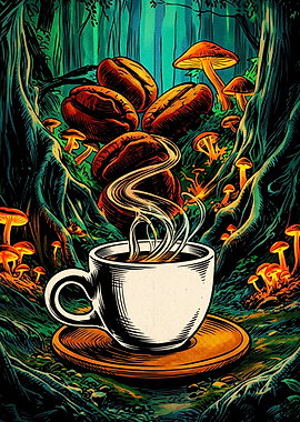 Coffee Forest Psychedelic Art Poste