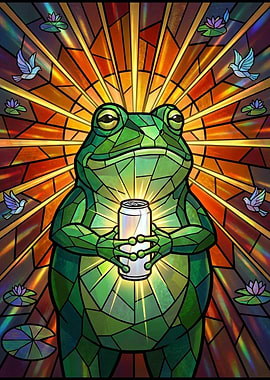 Stained Glass Frog Holding Can