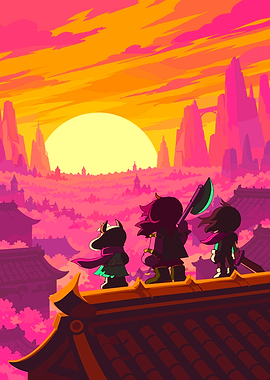 Deltarune Trio Overlooking Sunset City