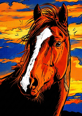 Horse Sunset Pop Art Poster