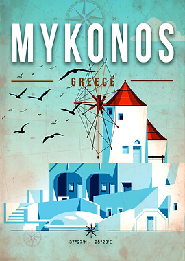 Mykonos Greece Travel Poster
