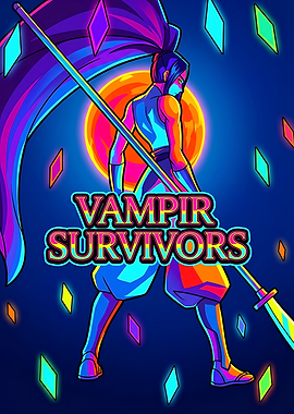 Vampire Survivors Neon Warrior Poster