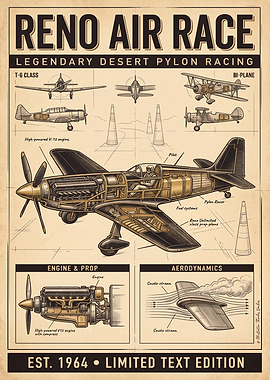 Reno Air Race Vintage Blueprint Poster