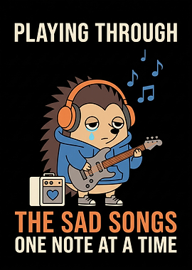 Sad Hedgehog Playing Guitar