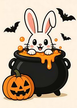 Cute Halloween Bunny in Cauldron