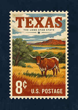 Vintage Texas Longhorn Postage Stamp