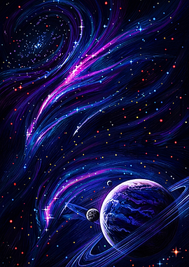 Vibrant Ringed Planet in Deep Space