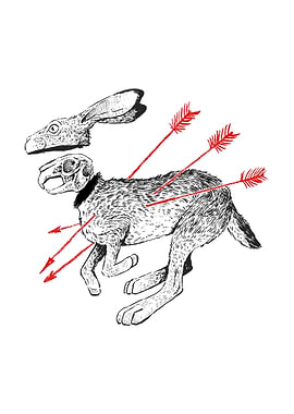 Surreal Hare Illustration with Arrows