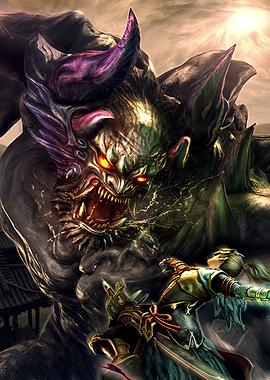 Samurai Warrior Fighting Giant Demon