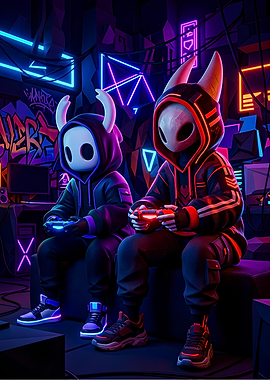 Cyberpunk Gamers with Horned Masks