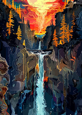 Surreal Waterfall at Sunset