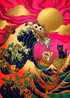 Great Wave of Cats Art