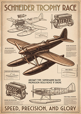 Schneider Trophy Race Seaplane Blueprint Poster