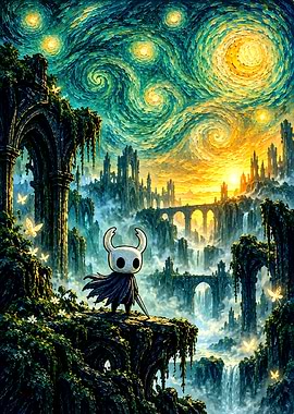 Hollow Knight in Starry Night Style