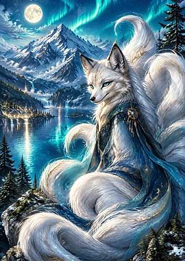 Majestic Nine-Tailed White Fox Spirit