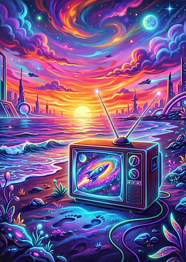 Retro TV on Neon Alien Beach