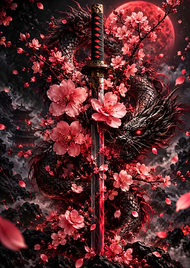 Katana Sword with Dragon and Sakura